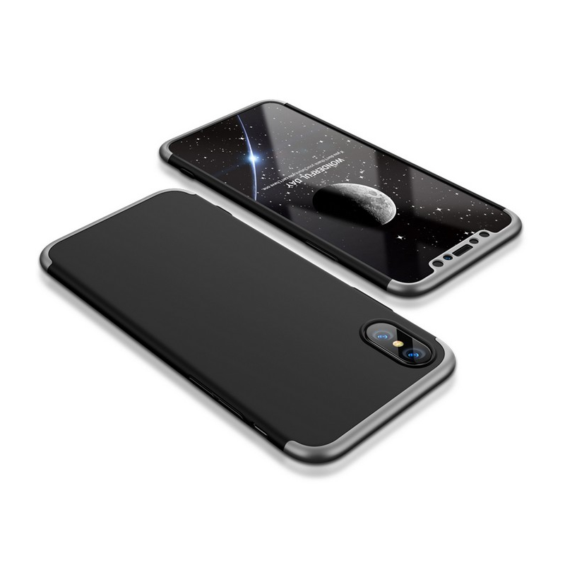 Husa iPhone X, iPhone 10 GKK 360 Full Cover Negru-Argintiu