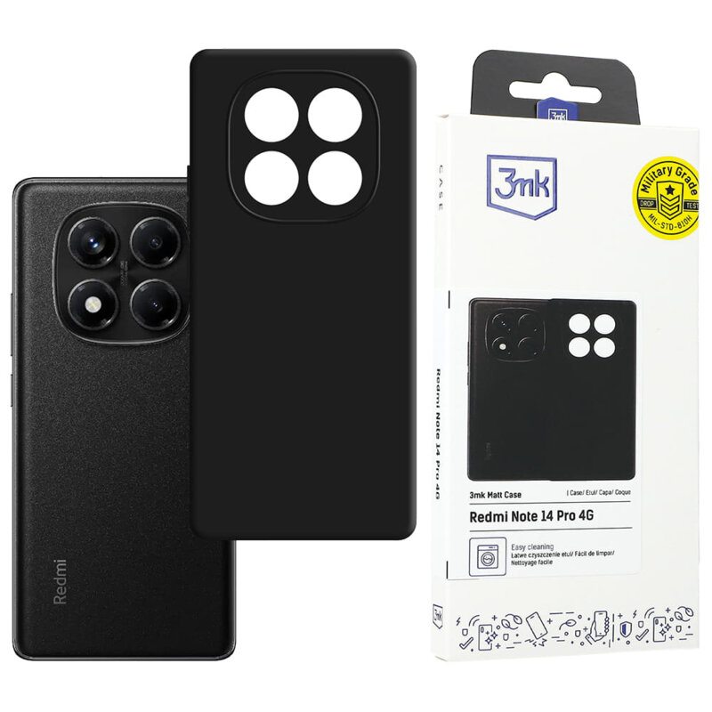 Husa Xiaomi Redmi Note 14 Pro 4G premium 3mk Matt Case, negru