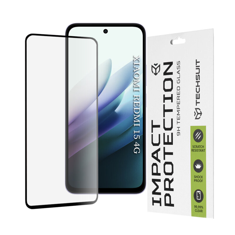 Folie sticla Xiaomi Redmi 15 4G Techsuit 111D Full Glue Full Cover, negru