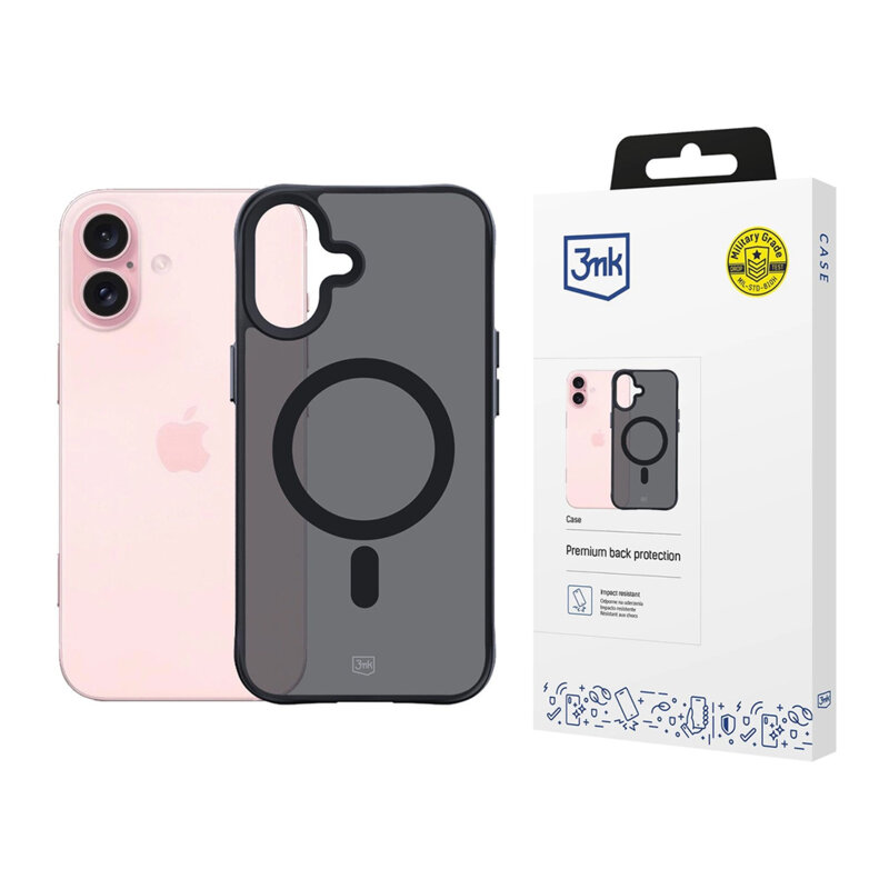 Husa iPhone 16 premium 3mk Smoke MagCase, negru
