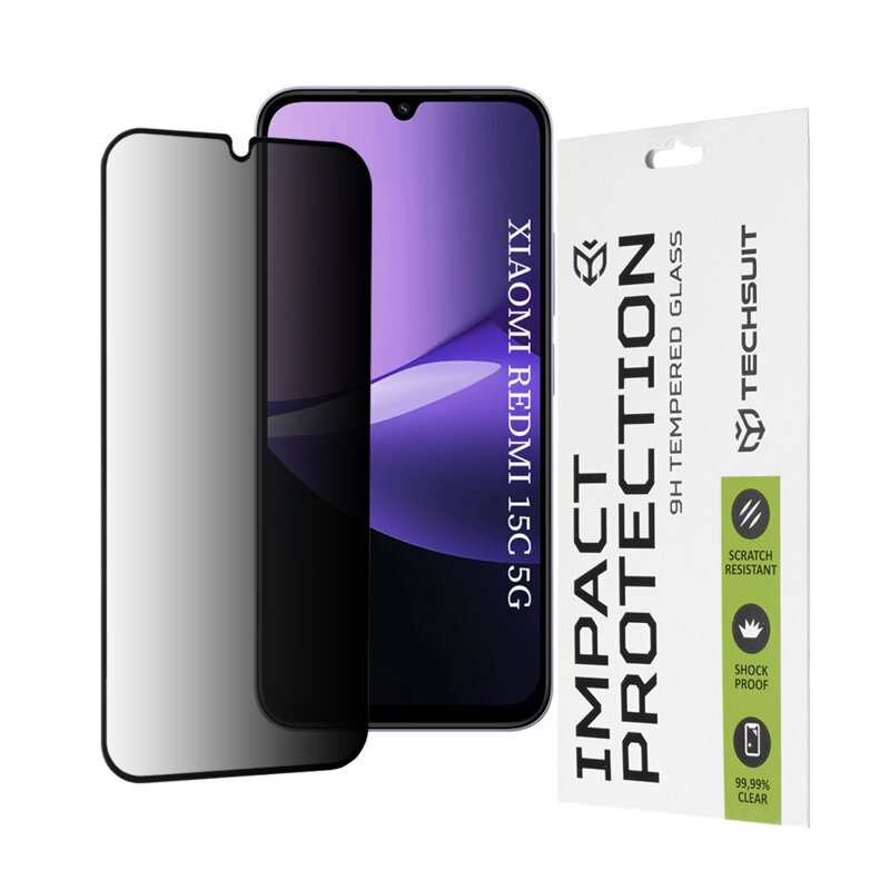 Folie sticla Xiaomi Redmi 15C 5G Techsuit 111D Privacy Full Glue, negru