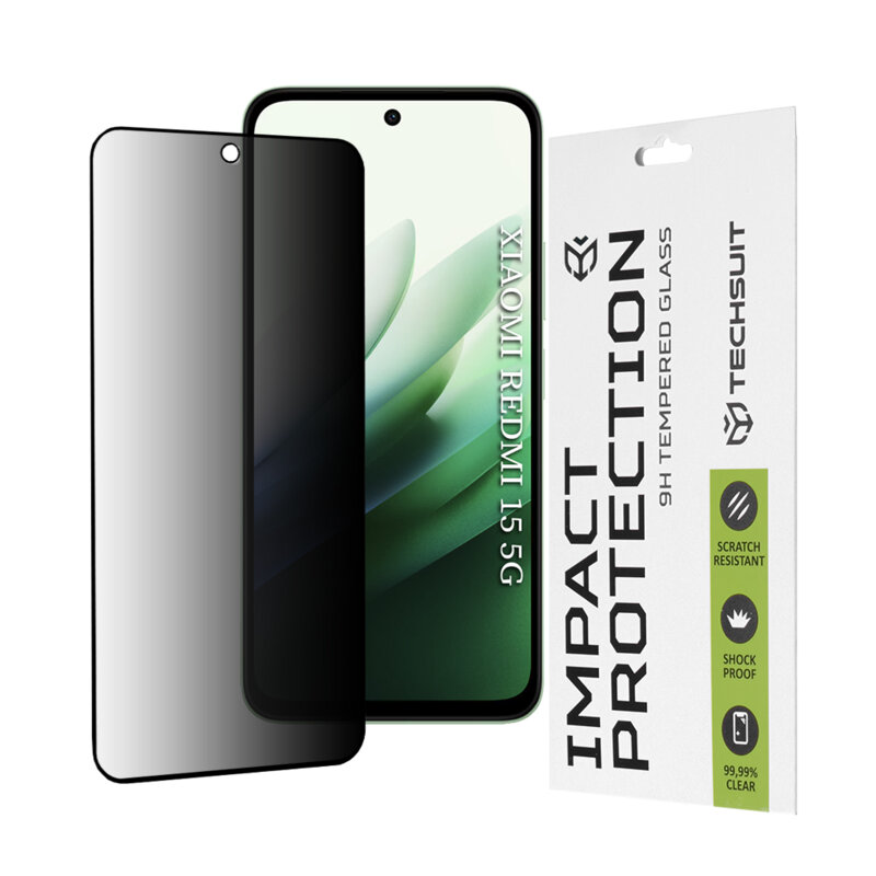 Folie sticla Xiaomi Redmi 15 5G Techsuit 111D Privacy Full Glue, negru