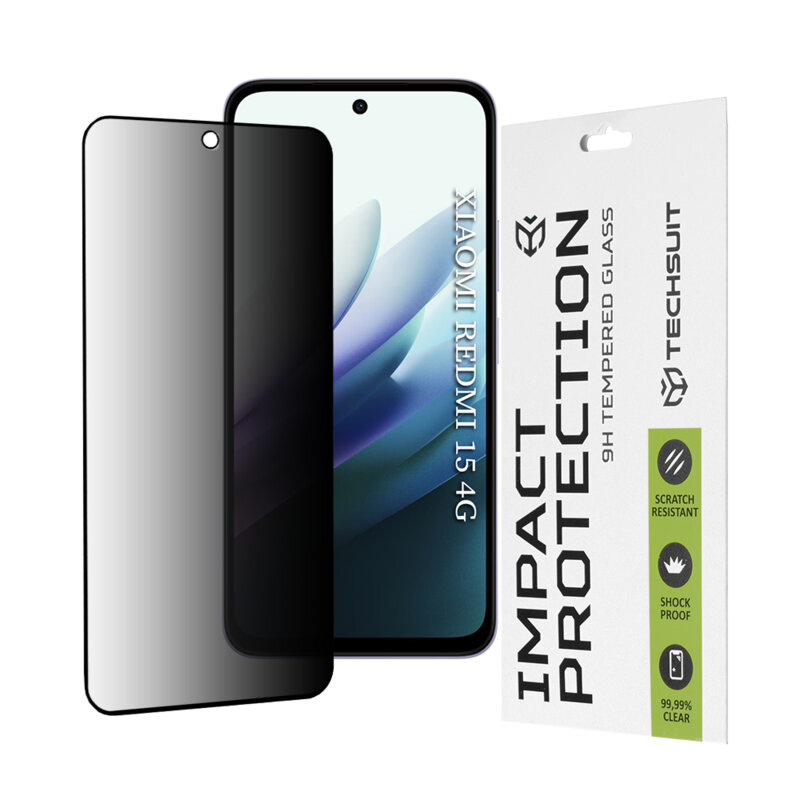 Folie sticla Xiaomi Redmi 15 4G Techsuit 111D Privacy Full Glue, negru