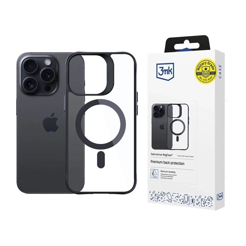 Husa iPhone 15 Pro Max 3mk Satin Armor MagCase, negru