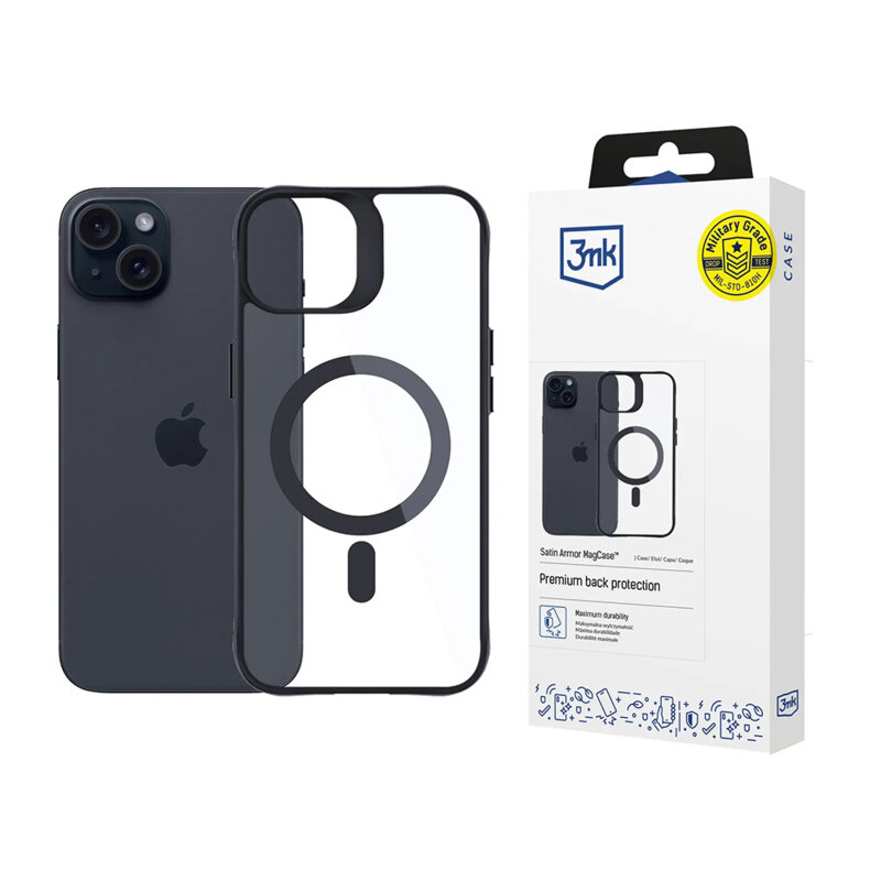 Husa iPhone 15 3mk Satin Armor MagCase, negru