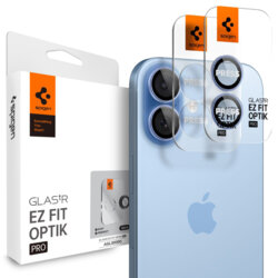 [Pachet 2x] Folie sticla camera iPhone 16 Plus Spigen Glas.tR Optik EZ Fit Pro, albastru