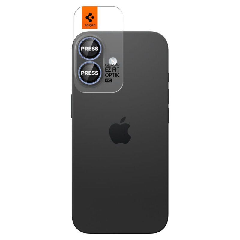 [Pachet 2x] Folie sticla camera iPhone 16 Plus Spigen Glas.tR Optik EZ Fit Pro, albastru
