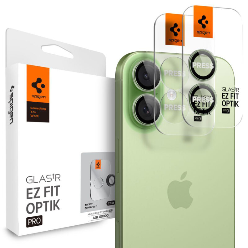 [Pachet 2x] Folie sticla camera iPhone 16 Plus Spigen Glas.tR Optik EZ Fit Pro, verde