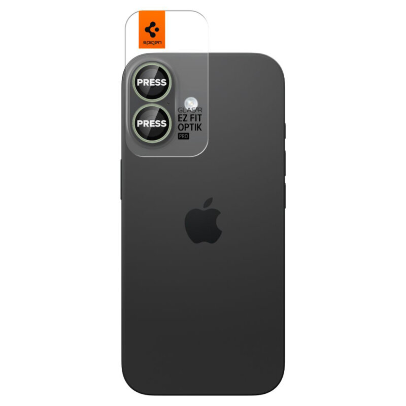 [Pachet 2x] Folie sticla camera iPhone 16 Plus Spigen Glas.tR Optik EZ Fit Pro, verde