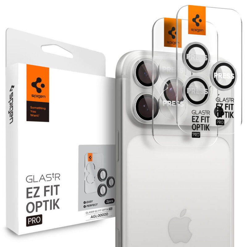 [Pachet 2x] Folie sticla camera iPhone 17 Pro Max Spigen Glas.tR Optik EZ Fit Pro, argintiu