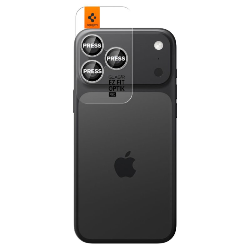 [Pachet 2x] Folie sticla camera iPhone 17 Pro Max Spigen Glas.tR Optik EZ Fit Pro, argintiu
