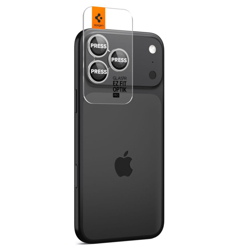 [Pachet 2x] Folie sticla camera iPhone 17 Pro Max Spigen Glas.tR Optik EZ Fit Pro, argintiu