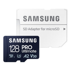 Card MicroSDXC cu adaptor 128GB Samsung PRO Ultimate, U3, alb/bleu, MB-MY128SA/WW