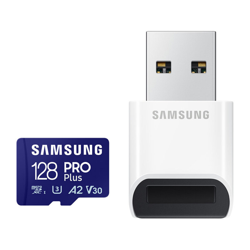 Card MicroSDXC 128GB + cititor de carduri Samsung, alb, MB-MD128SB/WW