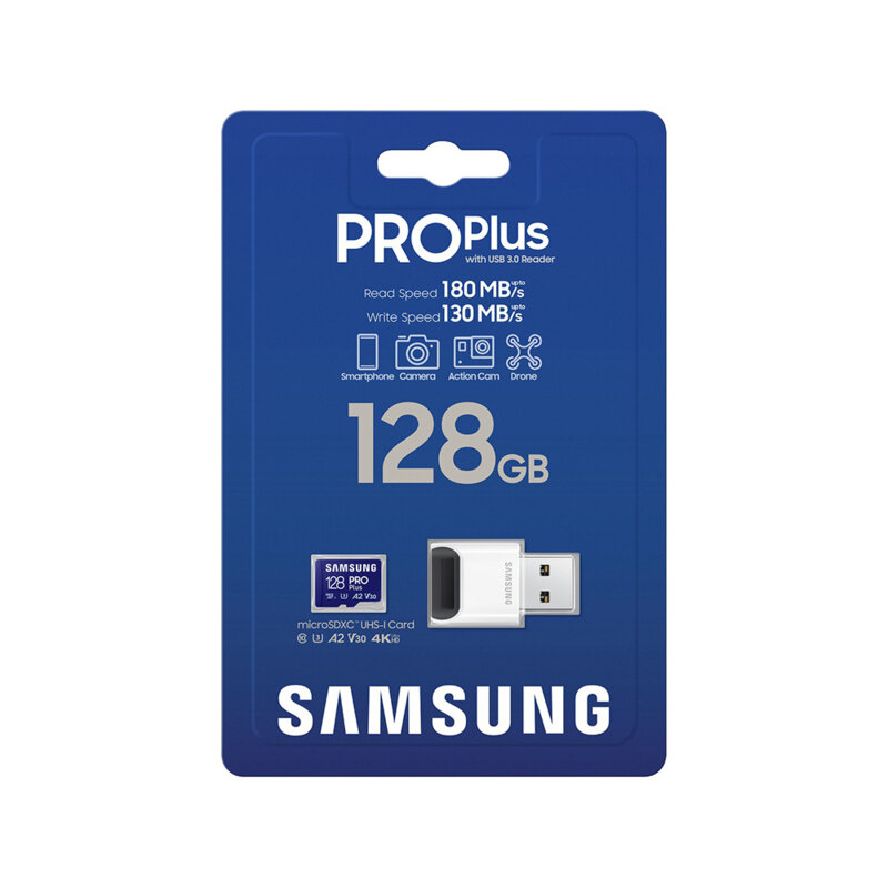 Card MicroSDXC 128GB + cititor de carduri Samsung, alb, MB-MD128SB/WW