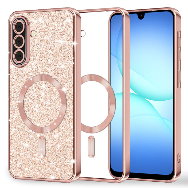 Husa premium Samsung Galaxy A17 5G Techsuit Luxury Glitter MagSafe, roz auriu