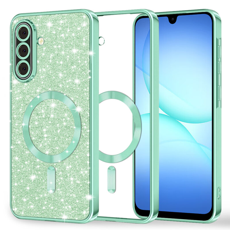 Husa premium Samsung Galaxy A17 5G Techsuit Luxury Glitter MagSafe, verde deschis