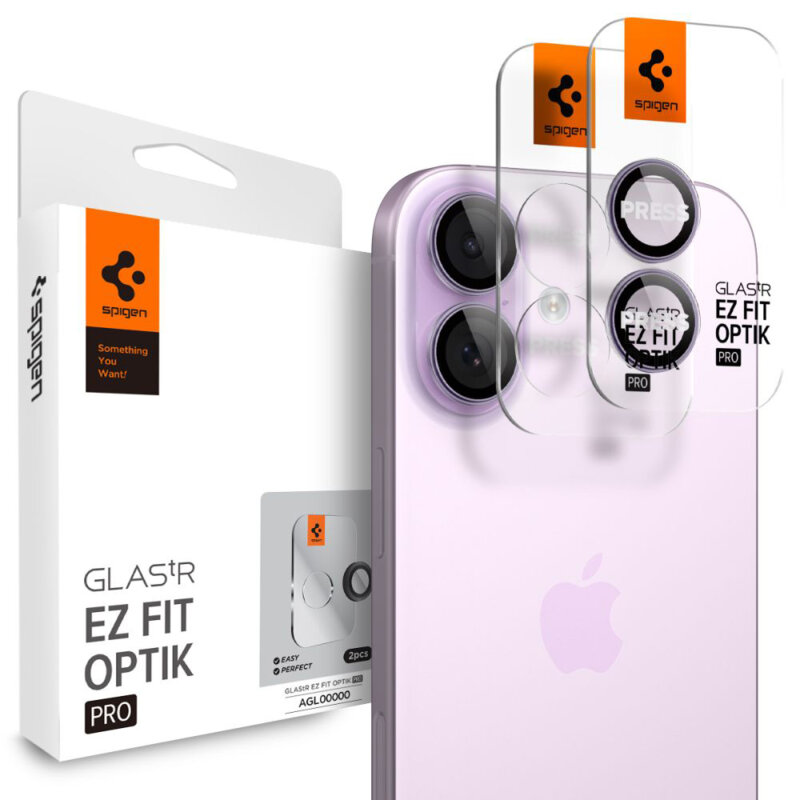 [Pachet 2x] Folie sticla camera iPhone 16 Plus Spigen Glas.tR Optik EZ Fit Pro, mov