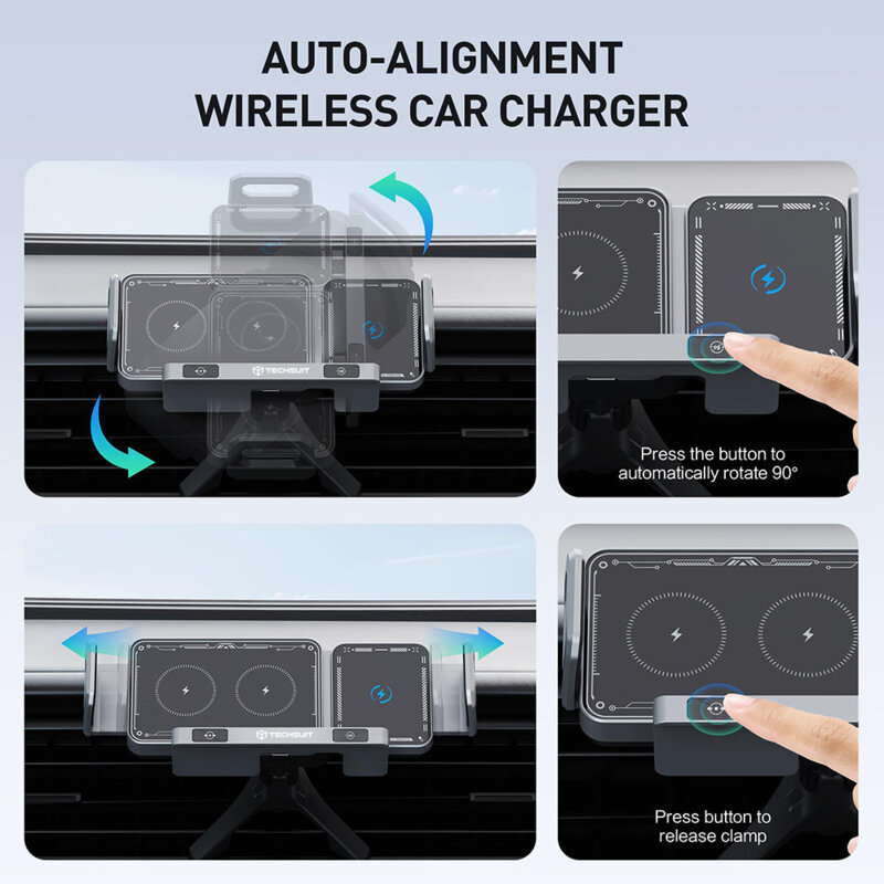 Suport auto tableta/telefon cu incarcare wireless premium 15W, grila ventilatie, rotatie 90°, Techsuit ModoDock SW1