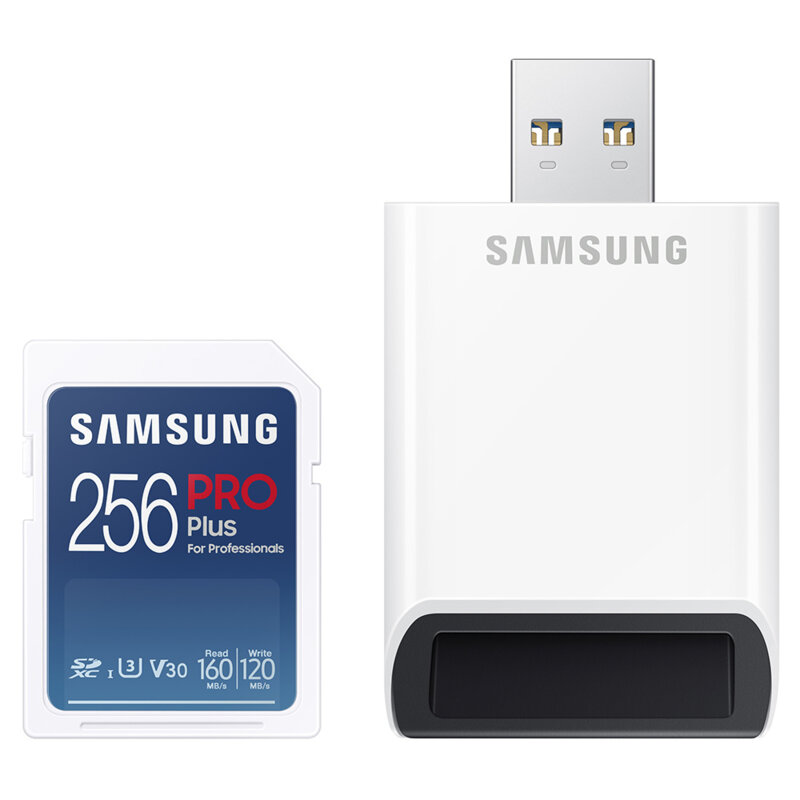 Card SDXC 256GB + cititor de carduri Samsung, alb, MB-SD256KB/WW