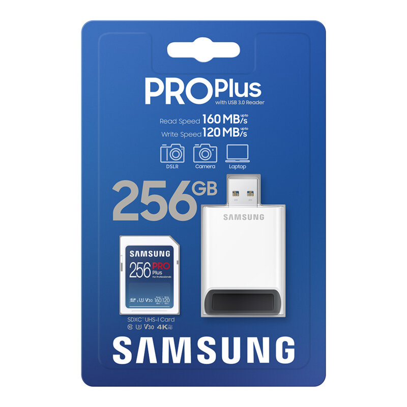 Card SDXC 256GB + cititor de carduri Samsung, alb, MB-SD256KB/WW
