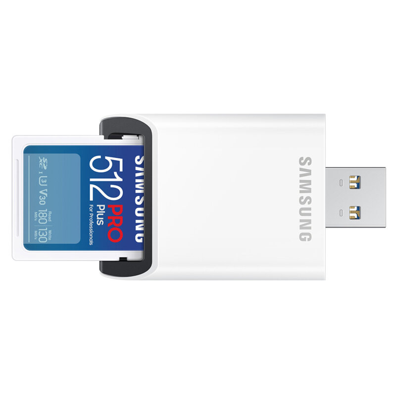 Card SDXC 512GB + cititor de carduri Samsung, alb, MB-SD512SB/WW