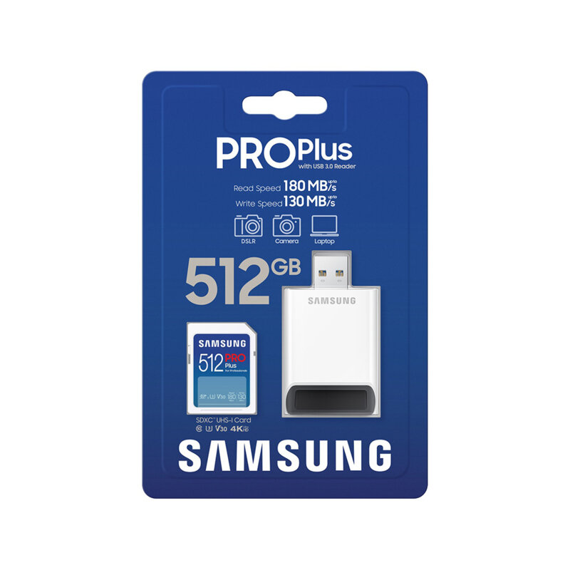 Card SDXC 512GB + cititor de carduri Samsung, alb, MB-SD512SB/WW