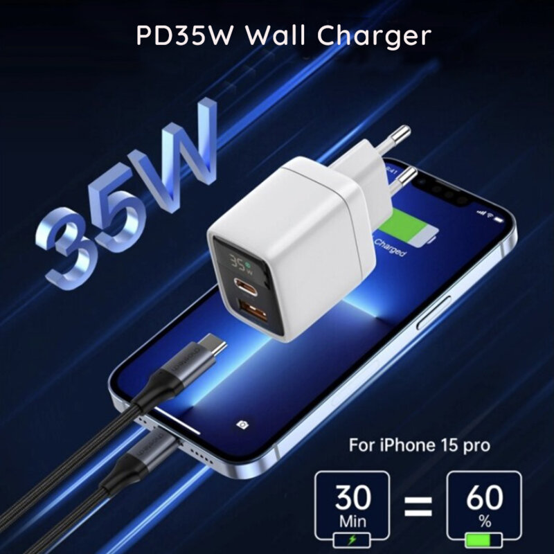 Incarcator priza GaN Type-C, USB  PD35W Techsuit CH3, alb
