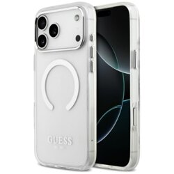 Husa originala Guess iPhone 17 Pro Max Metal Outline MagSafe, argintiu, GUHMP17XHTRMS