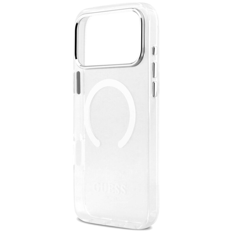 Husa originala Guess iPhone 17 Pro Max Metal Outline MagSafe, argintiu, GUHMP17XHTRMS