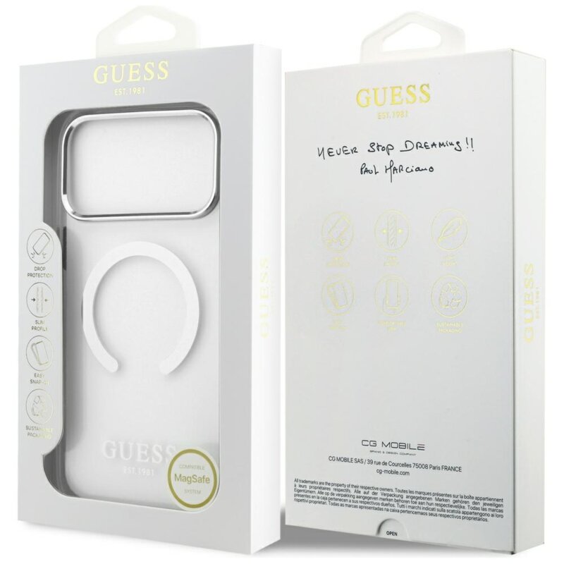 Husa originala Guess iPhone 17 Pro Max Metal Outline MagSafe, argintiu, GUHMP17XHTRMS