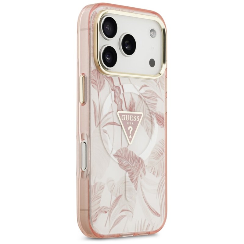 Husa iPhone 17 Pro Max originala Guess Jungle Tonal Triangle MagSafe, roz, GUHMP17XHMILVTGP