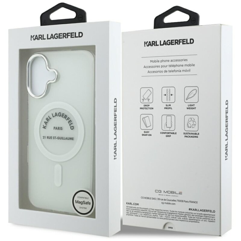 Husa iPhone 17 Karl Lagerfeld IML Karl RSG Logo MagSafe, transparent, KLHMP17SHKRSGPT