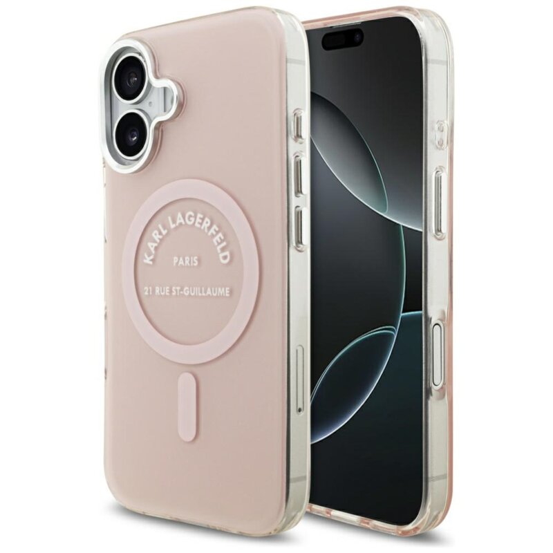Husa iPhone 17 Karl Lagerfeld IML Karl RSG Logo MagSafe, roz, KLHMP17SHKRSGPP