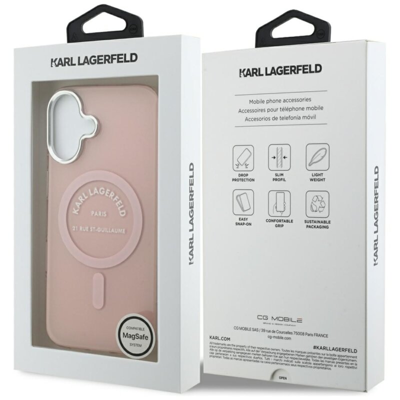 Husa iPhone 17 Karl Lagerfeld IML Karl RSG Logo MagSafe, roz, KLHMP17SHKRSGPP