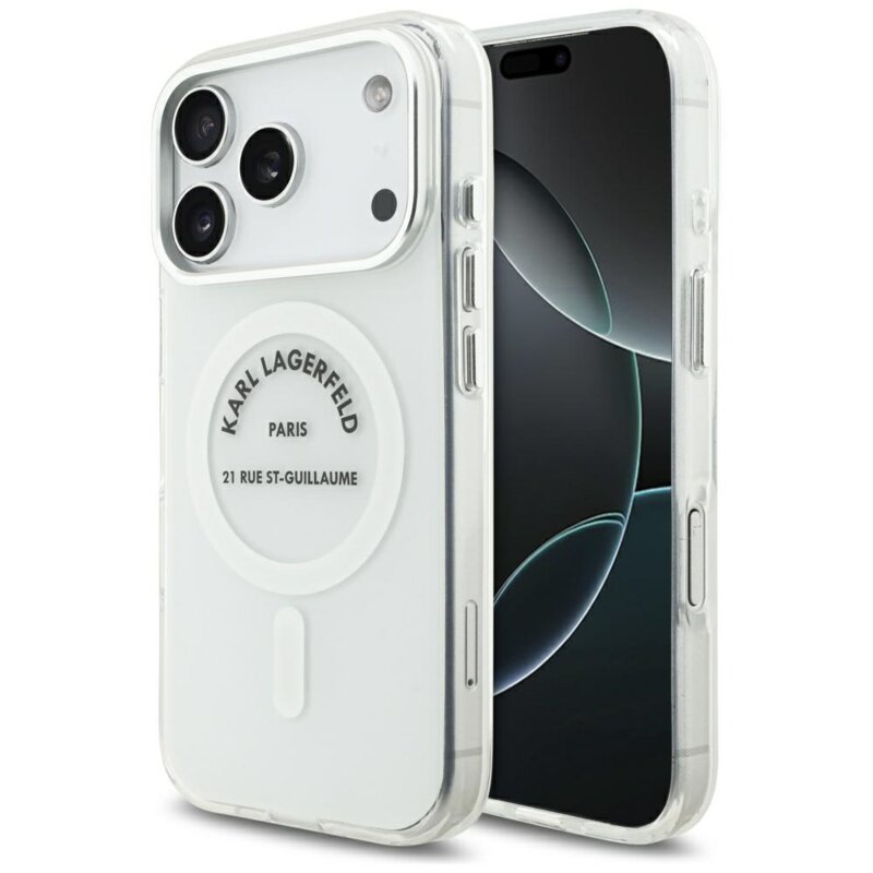 Husa iPhone 17 Pro Karl Lagerfeld IML MagSafe, transparent, KLHMP17LHKRSGPT