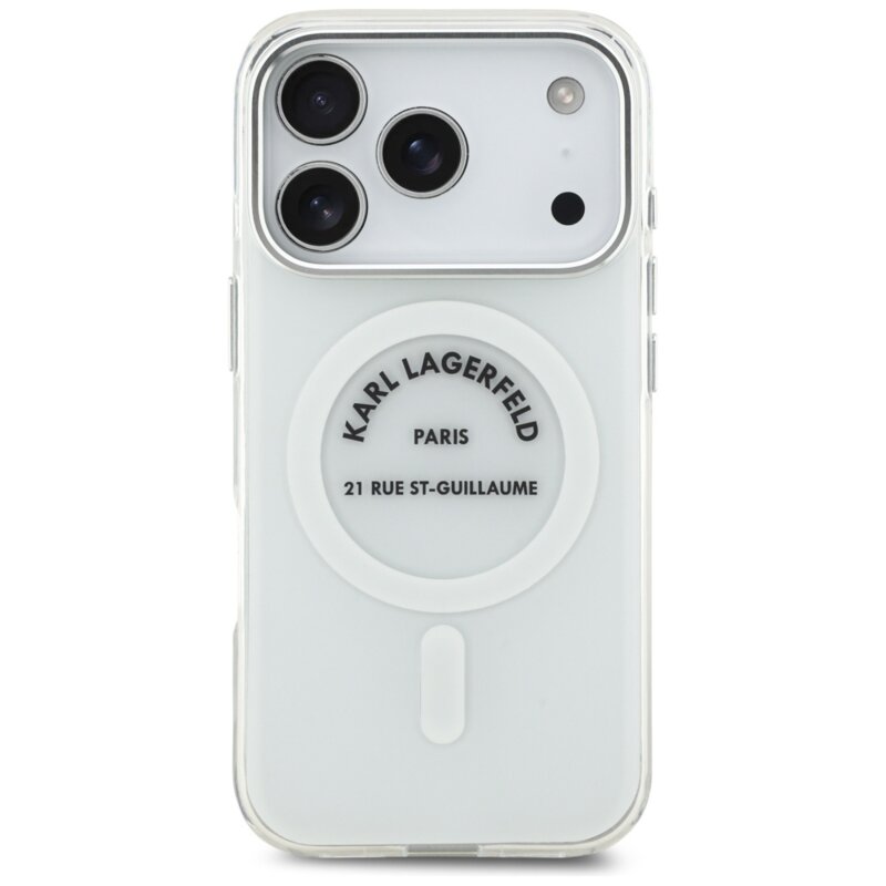 Husa iPhone 17 Pro Karl Lagerfeld IML MagSafe, transparent, KLHMP17LHKRSGPT