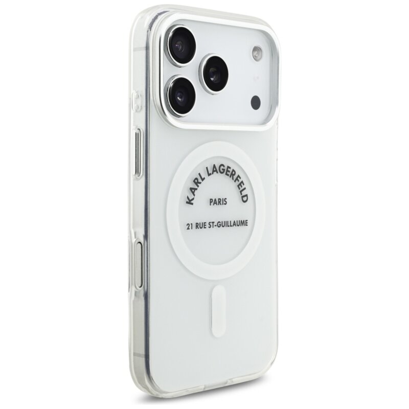 Husa iPhone 17 Pro Karl Lagerfeld IML MagSafe, transparent, KLHMP17LHKRSGPT