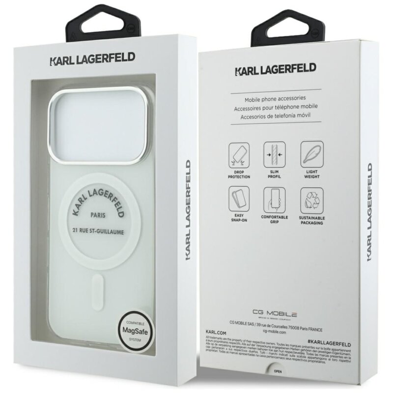 Husa iPhone 17 Pro Karl Lagerfeld IML MagSafe, transparent, KLHMP17LHKRSGPT