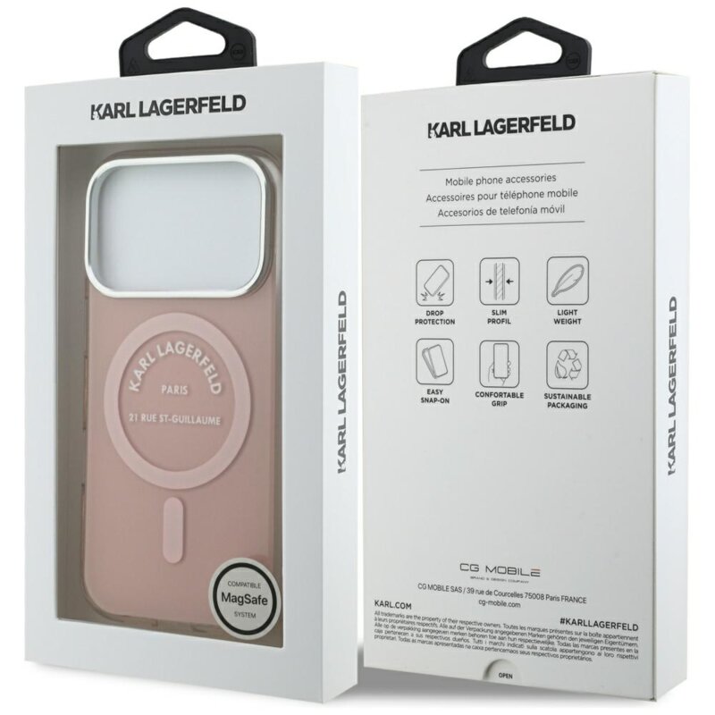 Husa iPhone 17 Pro Karl Lagerfeld IML Karl RSG Logo MagSafe, roz, KLHMP17LHKRSGPP
