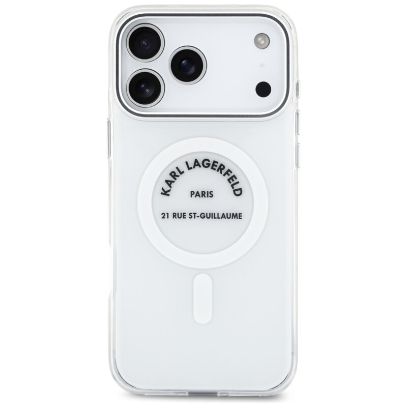 Husa iPhone 17 Pro Max Karl Lagerfeld IML MagSafe, transparent, KLHMP17XHKRSGPT