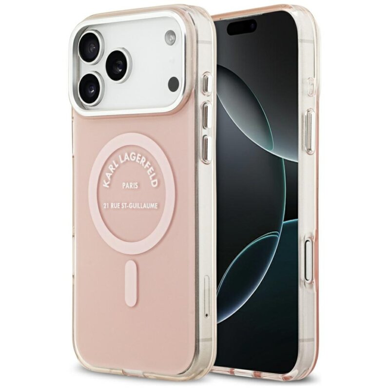 Husa iPhone 17 Pro Max Karl Lagerfeld IML Karl RSG Logo MagSafe, roz, KLHMP17XHKRSGPP