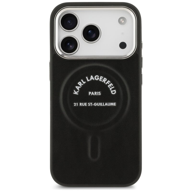 Husa iPhone 17 Pro Karl Lagerfeld Leather RSG Logo MagSafe, negru, KLHMP17LPSKRSGEK