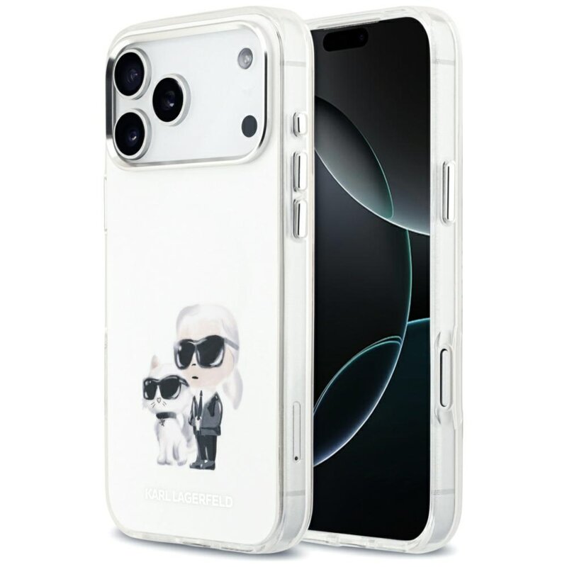 Husa iPhone 17 Pro Max Karl Lagerfeld IML Aquarelle K&C & Logo MagSafe, alb, KLHMP17XHMKCAQOH