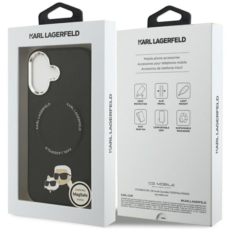 Husa iPhone 17 Karl Lagerfeld Leather K&C Pins MagSafe, negru, KLHMP17SPSMLRKCK