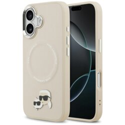 Husa iPhone 17 Karl Lagerfeld Leather K&C Pins MagSafe, bej, KLHMP17SPSMLRKCE