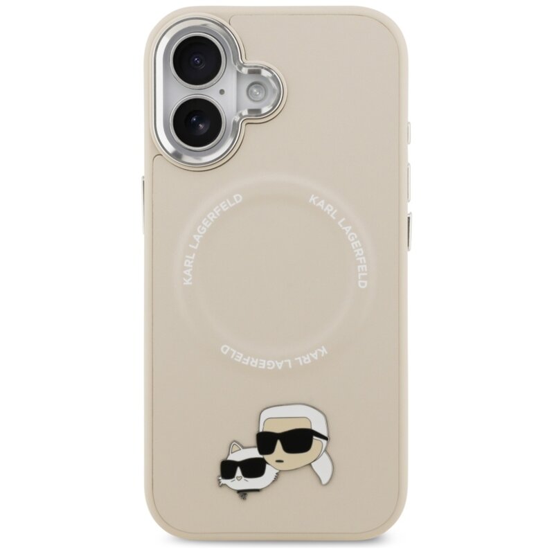 Husa iPhone 17 Karl Lagerfeld Leather K&C Pins MagSafe, bej, KLHMP17SPSMLRKCE