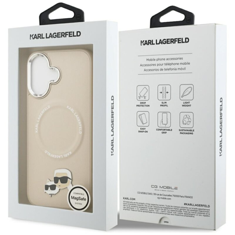 Husa iPhone 17 Karl Lagerfeld Leather K&C Pins MagSafe, bej, KLHMP17SPSMLRKCE