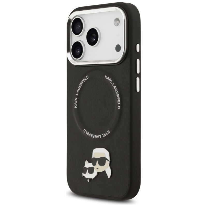Husa iPhone 17 Pro Karl Lagerfeld Leather K&C Pins MagSafe, negru, KLHMP17LPSMLRKCK