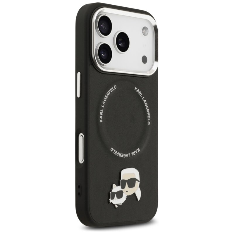 Husa iPhone 17 Pro Karl Lagerfeld Leather K&C Pins MagSafe, negru, KLHMP17LPSMLRKCK